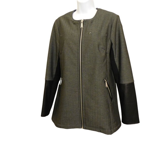 BCBGeneration Gray and Black Polyester and Faux Leather Jacket with hood - Picture 2 of 10